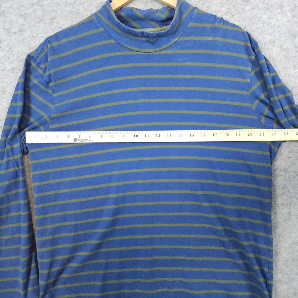 Bonobos Men's Blue/Green Striped Shirt Size M Long Sleeve 100% Cotton High‎ Neck